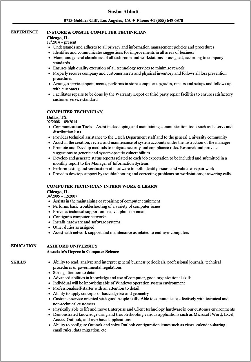 It Skills Hardware Break Fix Resume Examples