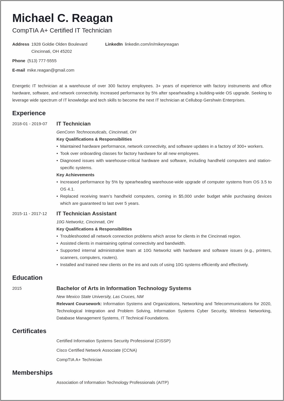 It Technician Job Description For Resume