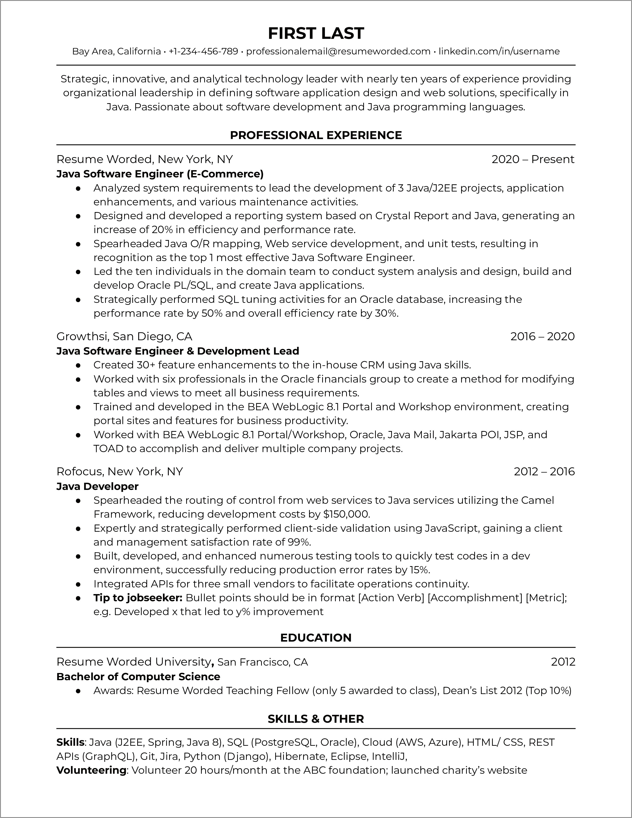 Java Sample Resume 10 Years Experience