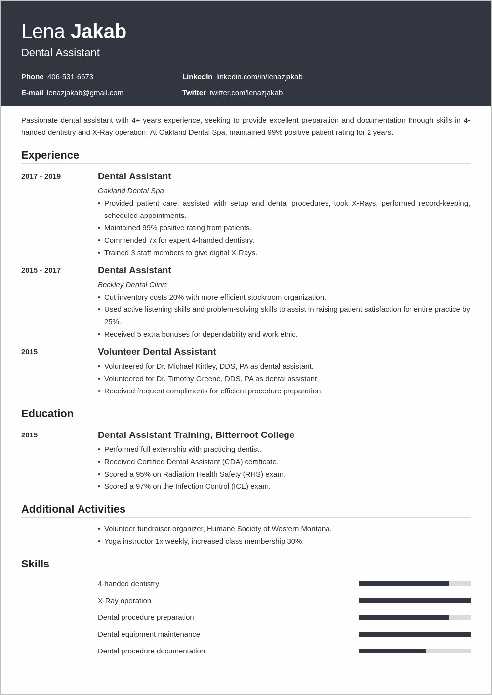 Job Description For Dental Assistant For Resume