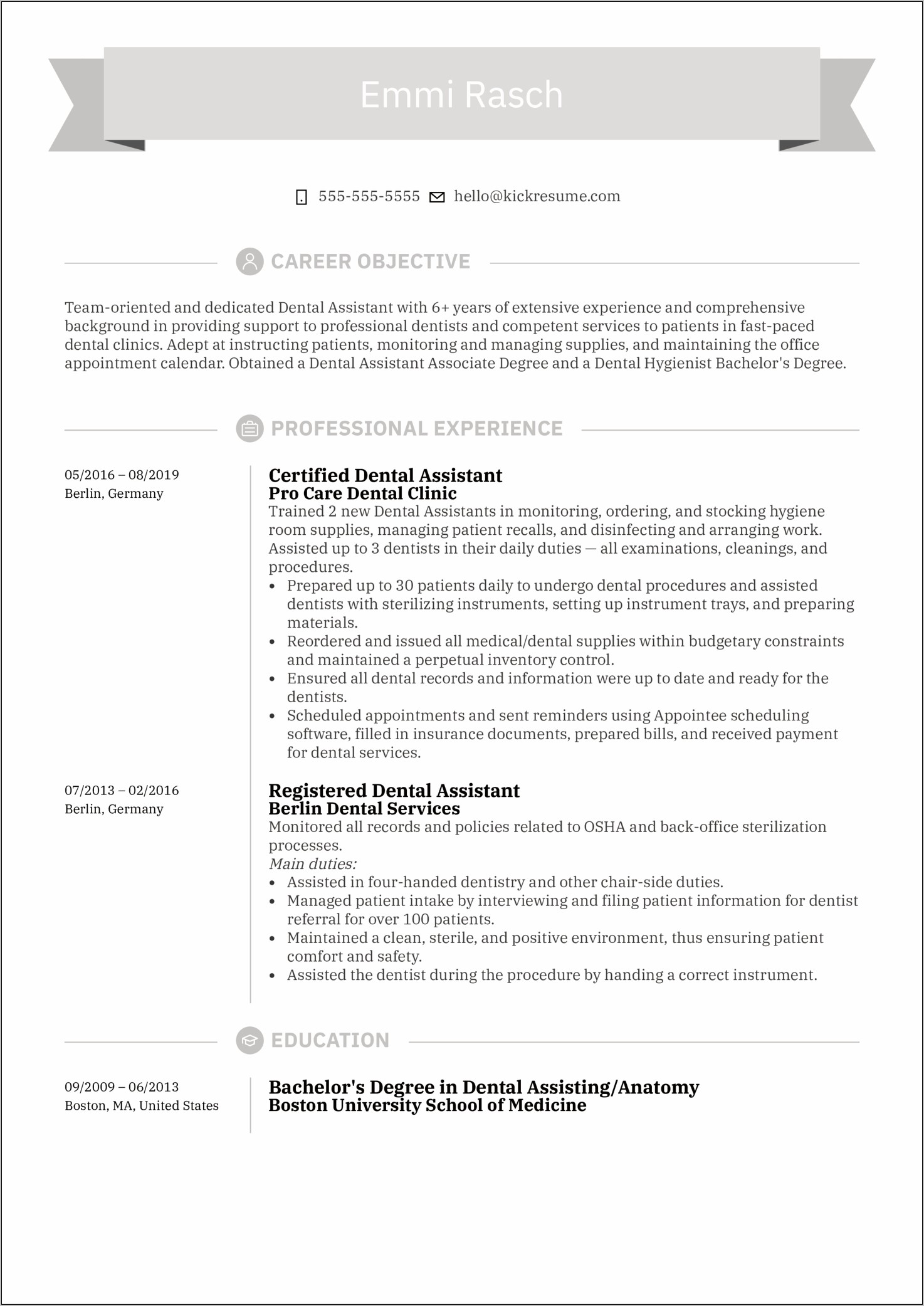 Job Description For Dental Assistant Resume