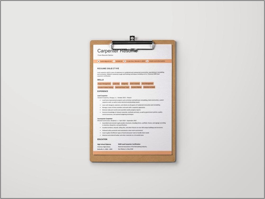 Job Description Of Carpenter For Resume