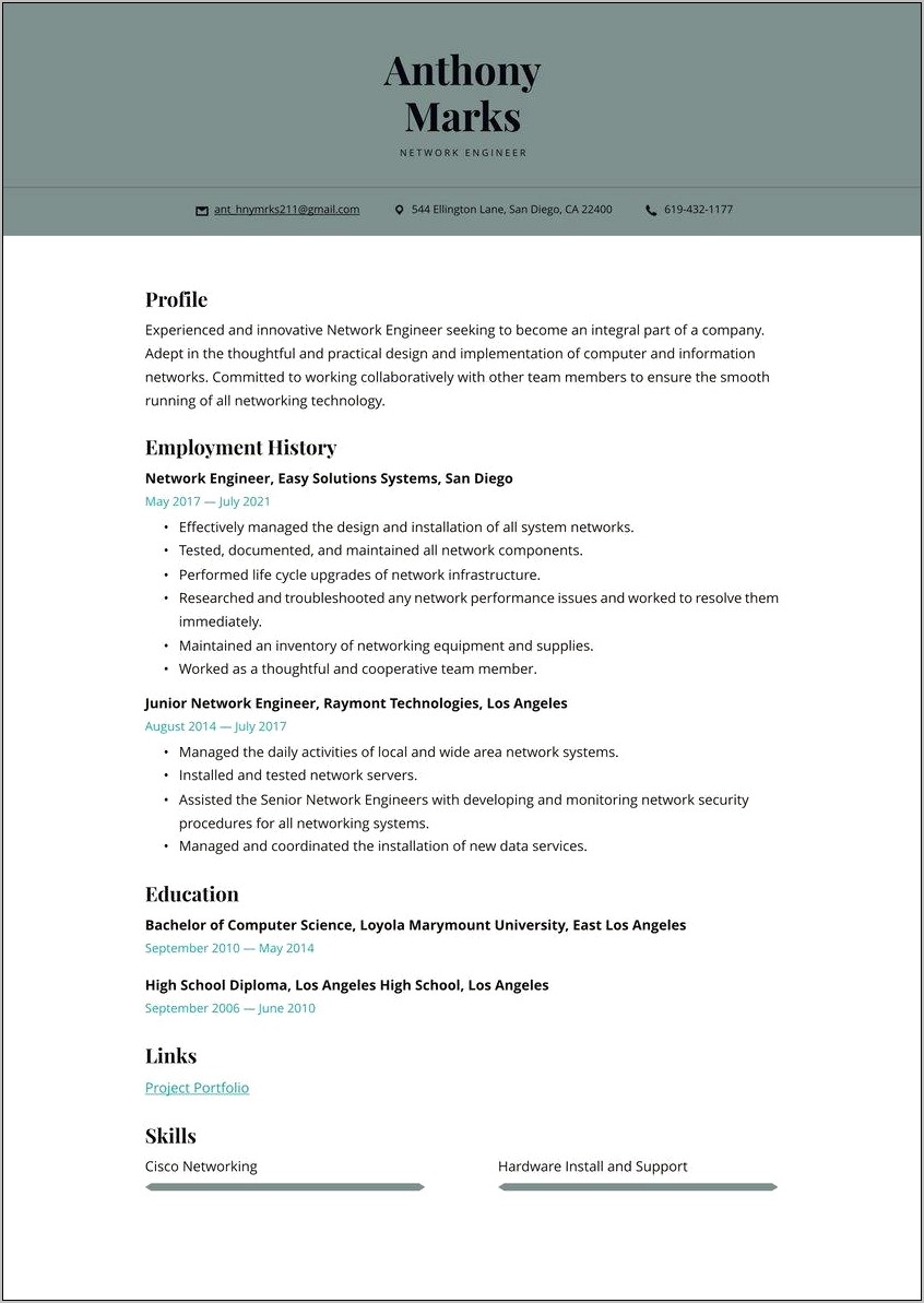 Junir Network Engineer Resume With No Experience