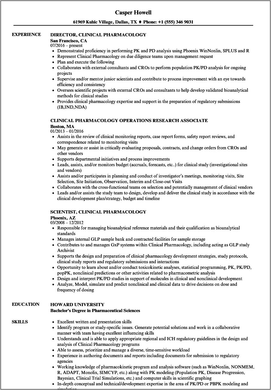 Lab Technician Skills Resume For Drug Metabolism