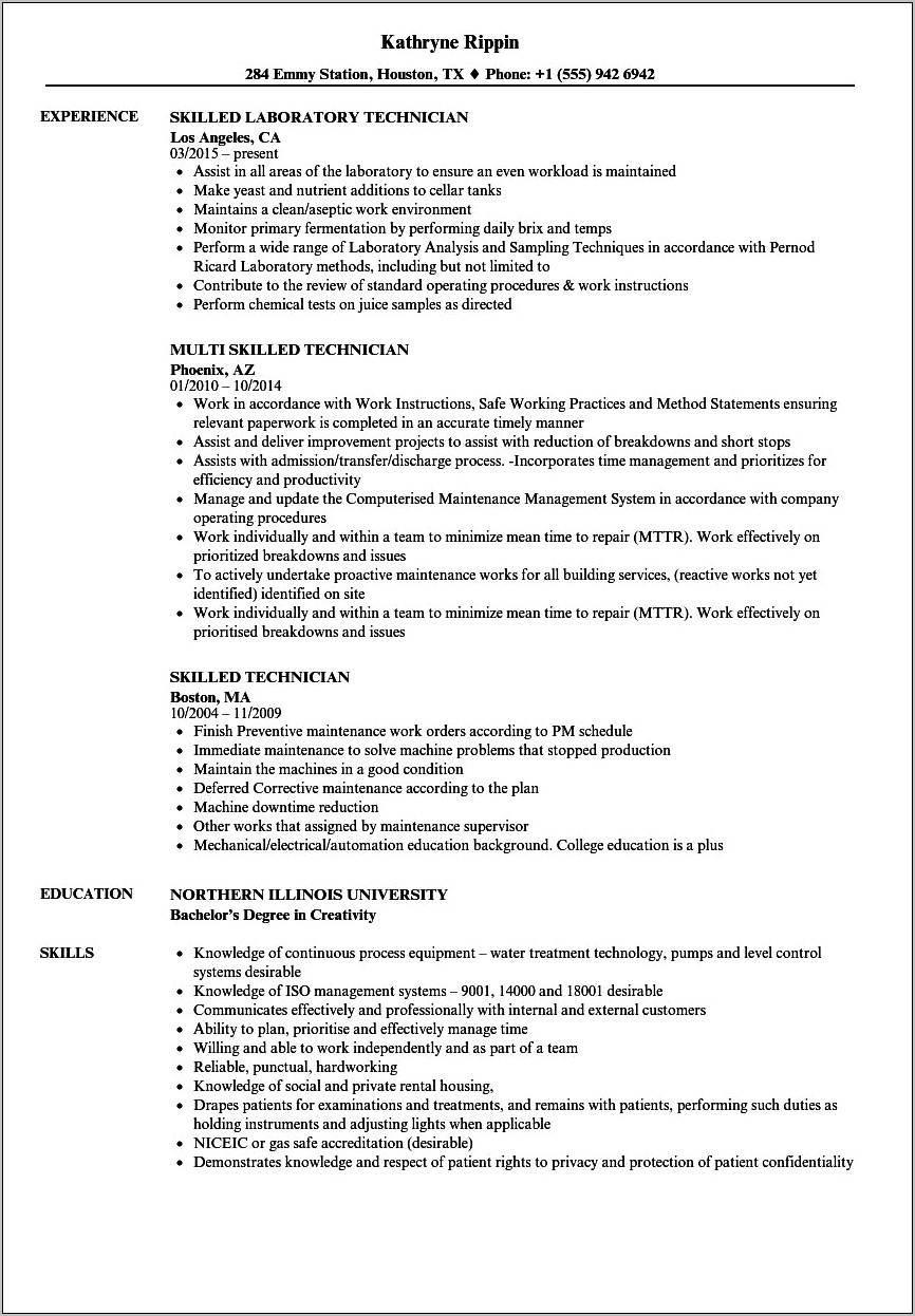 List Of Skills For It Technicians On Resume