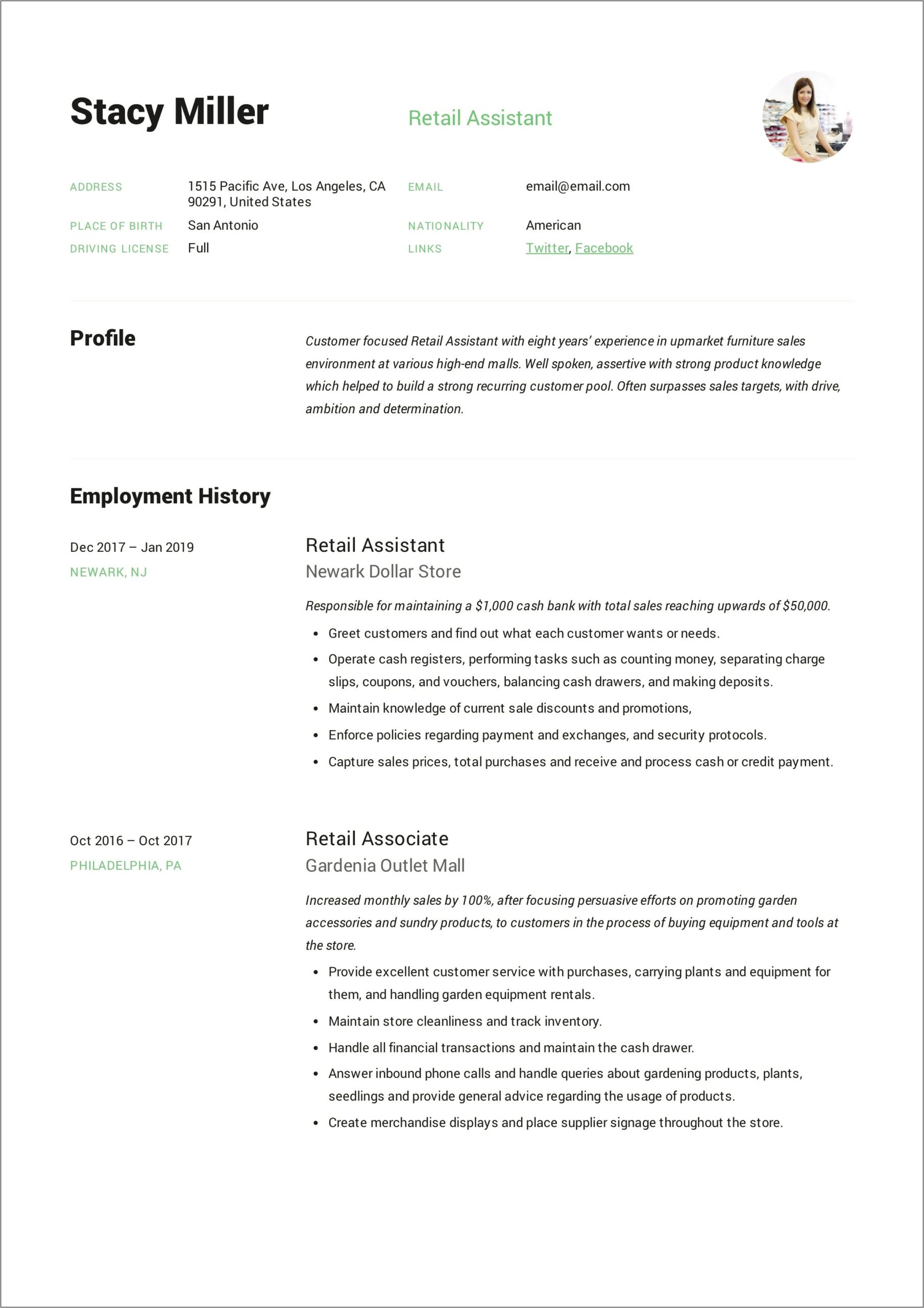 Listing Shopping On Resume For A Retail Job