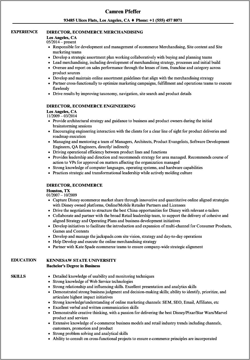 Luxuy Store Director Job Resume