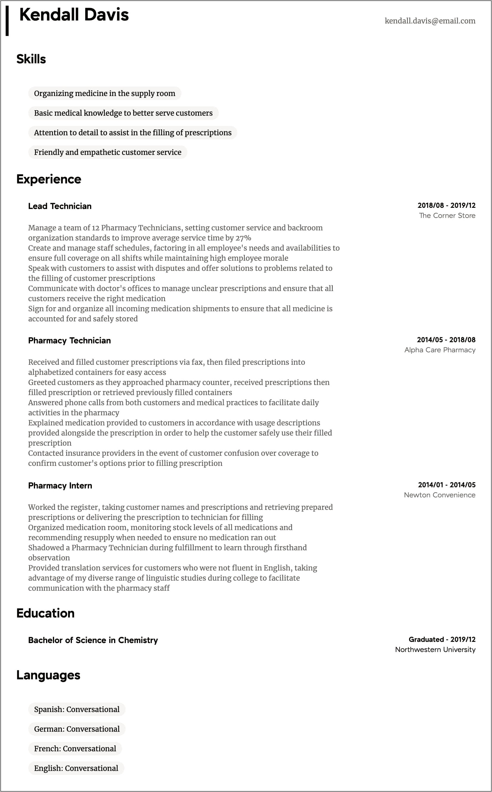 Mail Order Pharmacy Technician Resume Examples