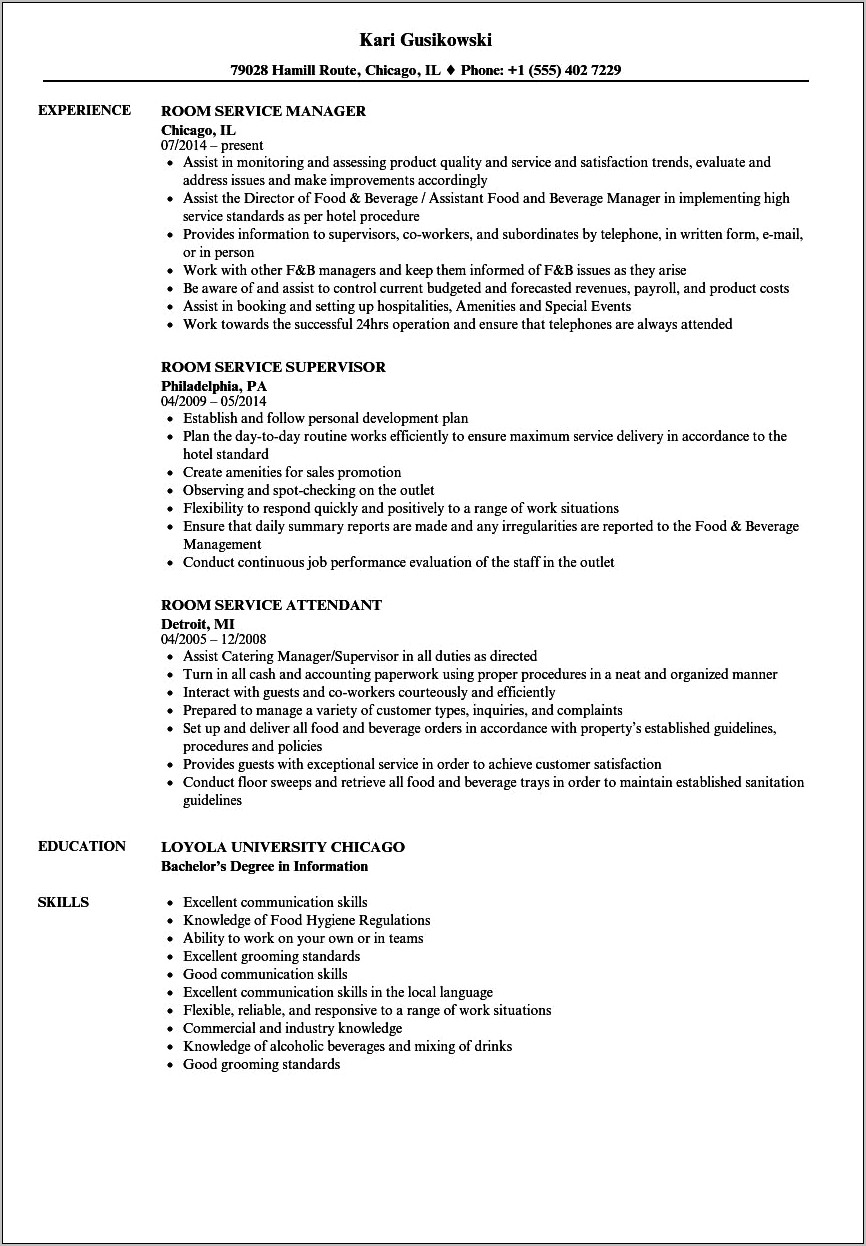 Maitre D Job Description Resume