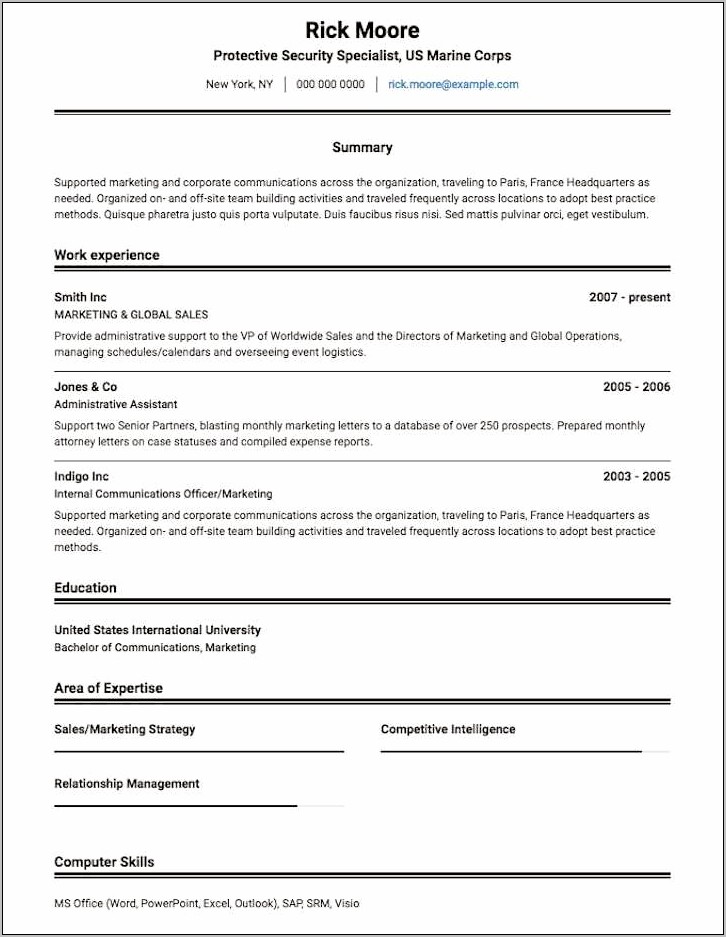 Management Assiatant In Marine Corp Resume