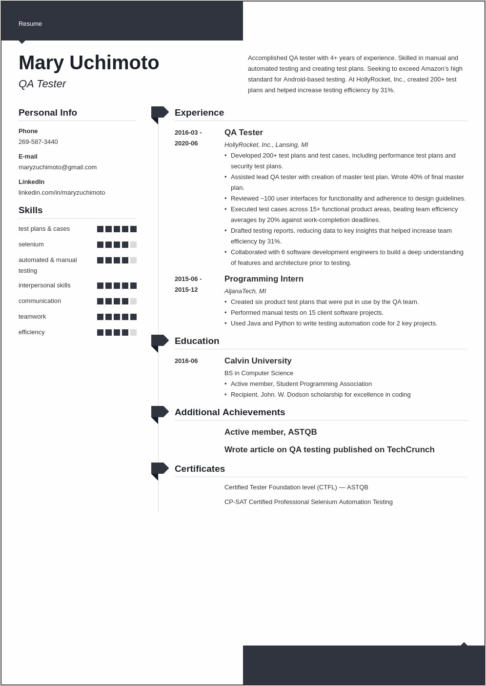 Manual Qa Resume Summary And Skills