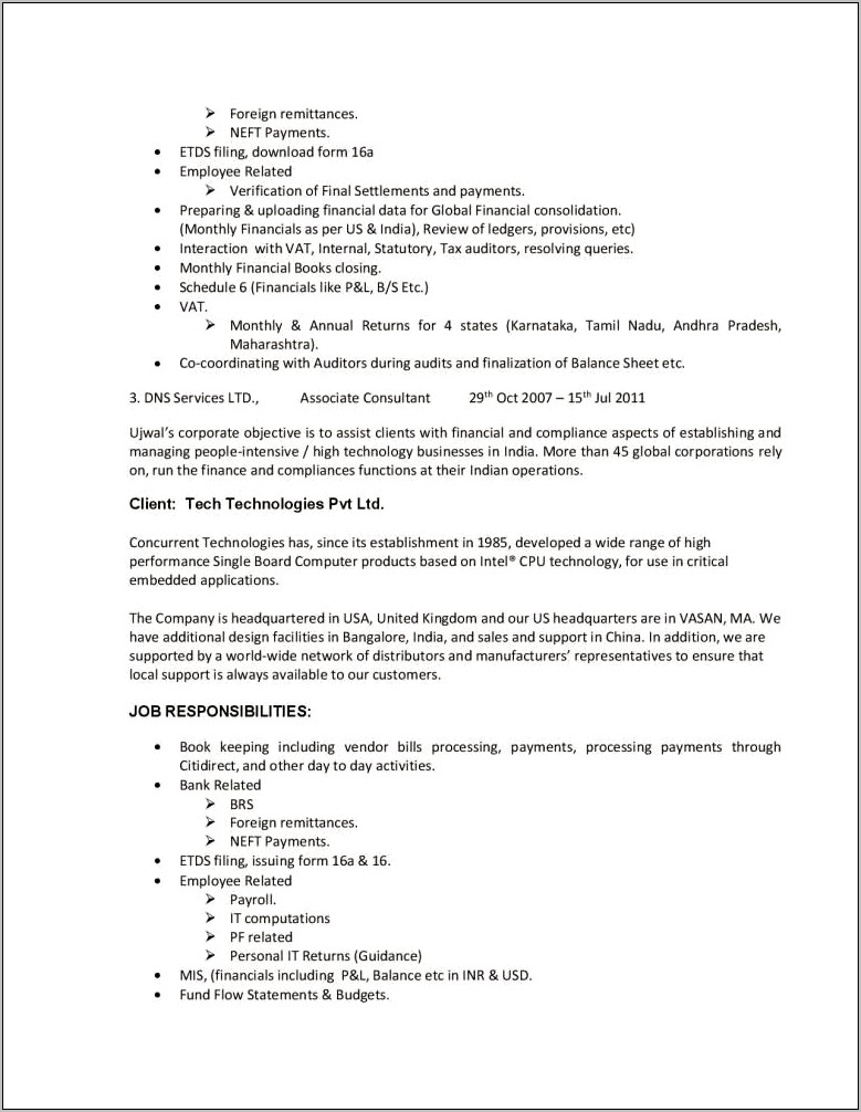 Mba Finance 2 Years Experience Resume