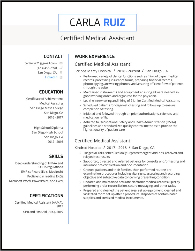 Medica Assistant Job Description For A Resume