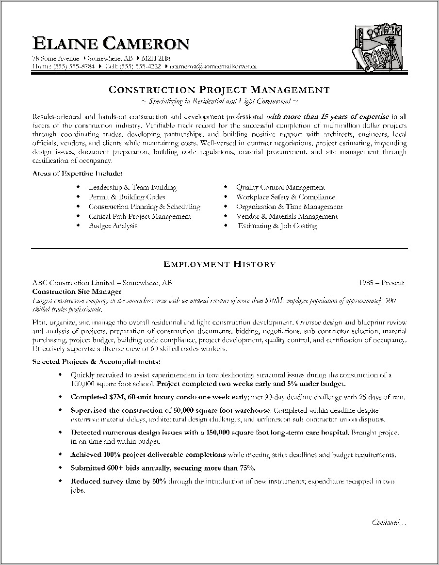 Mid Level Construction Manager Resume Pdf