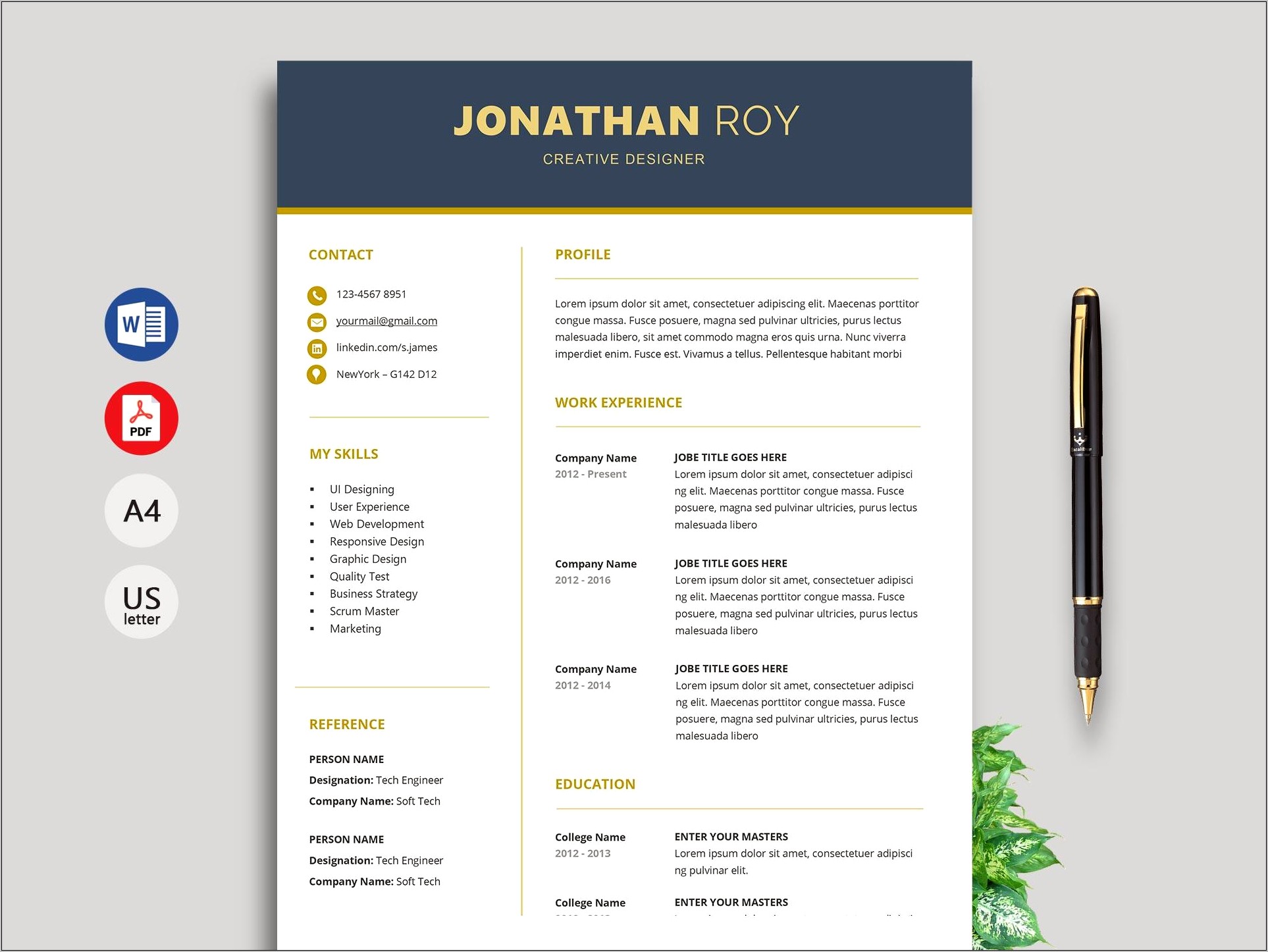 Modern Resume Template Doc Free Resume Example Gallery