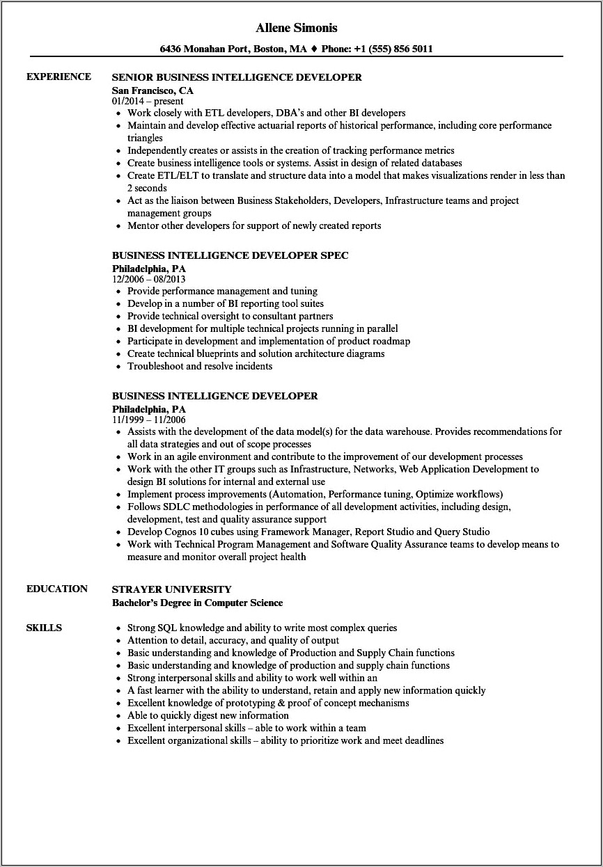 Msbi Resume For 10 Years Experience