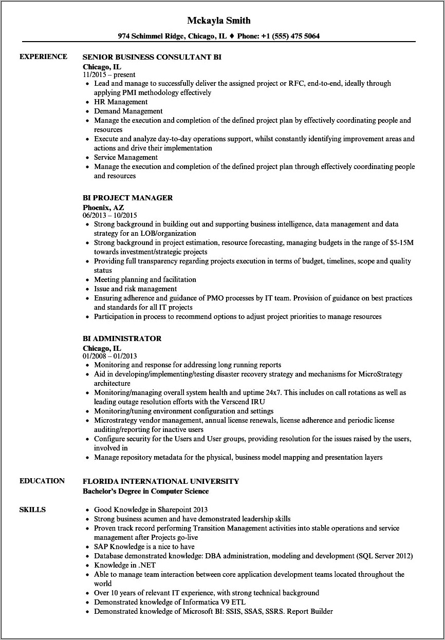 Msbi Resume For 3 Years Experience