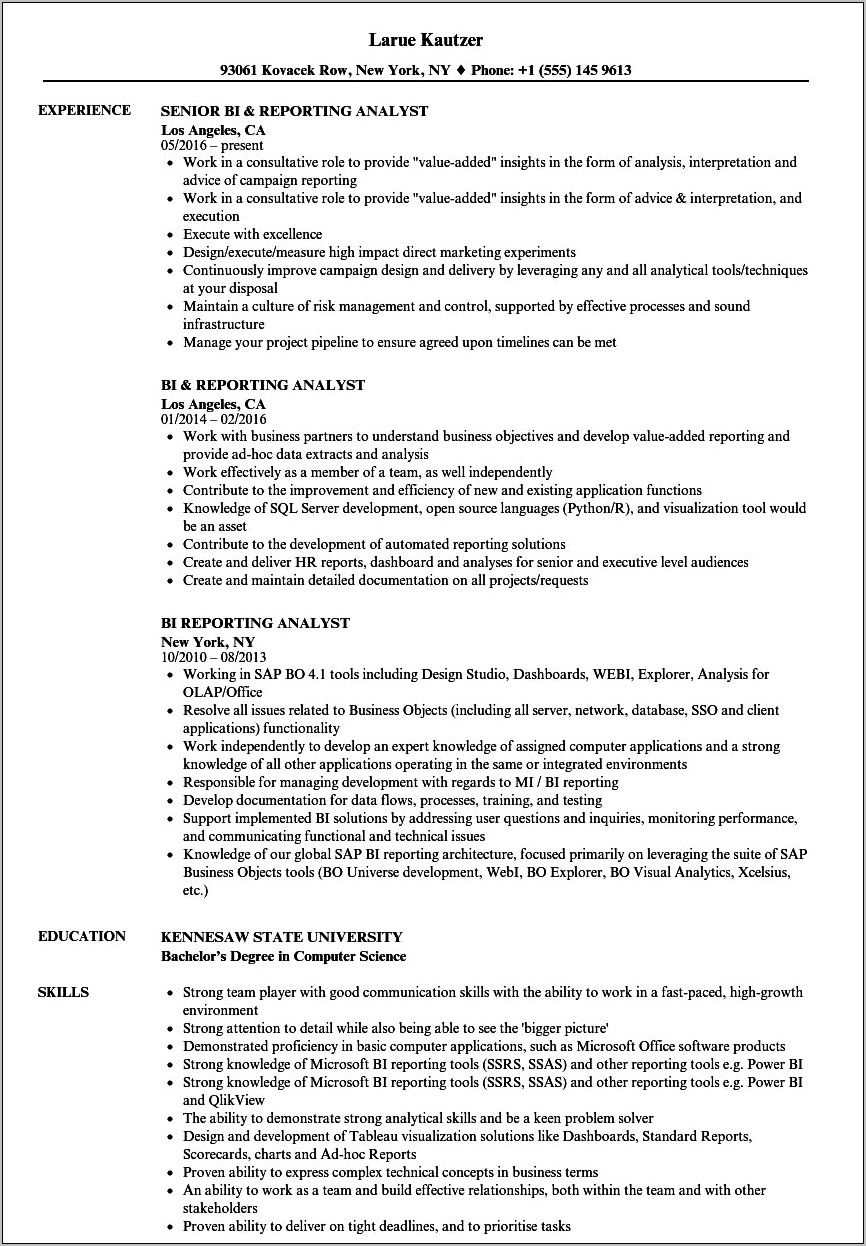 Msbi Resume For 6 Years Experience