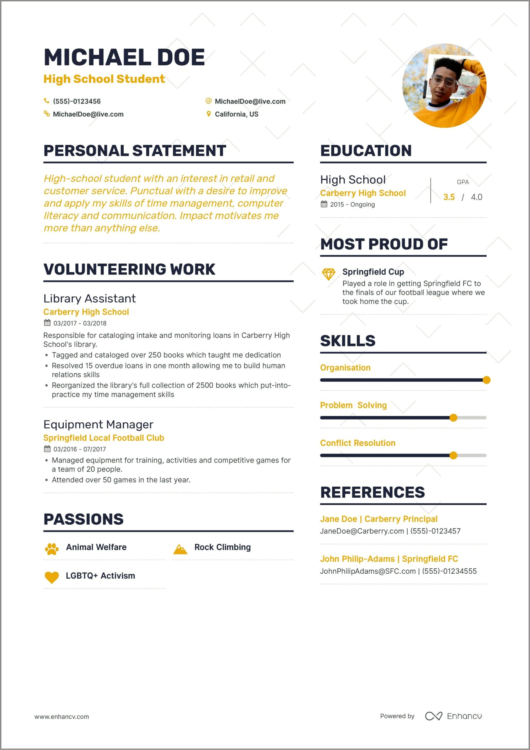 My First Resume Out Of High School