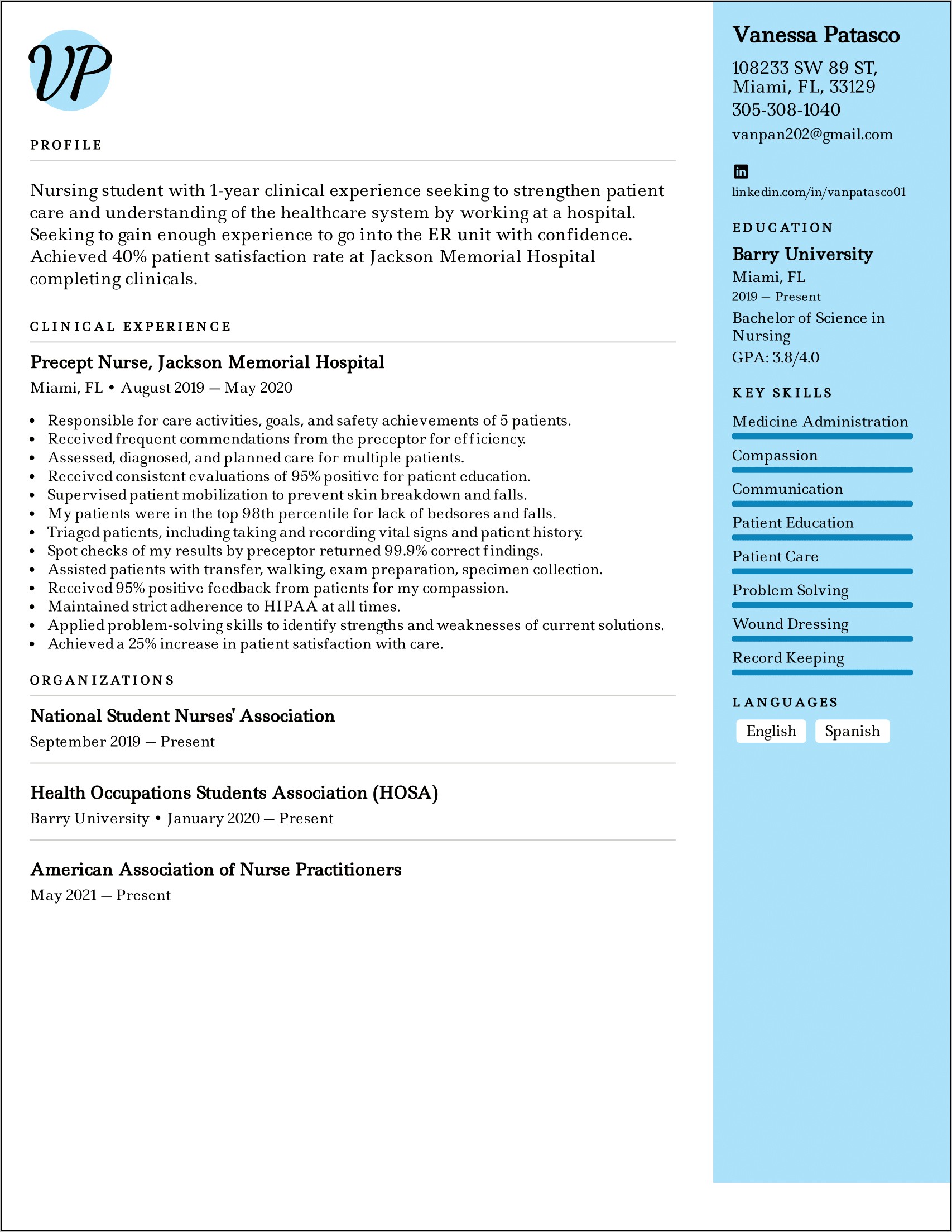 Nurse Resume Example Achievements Strengths