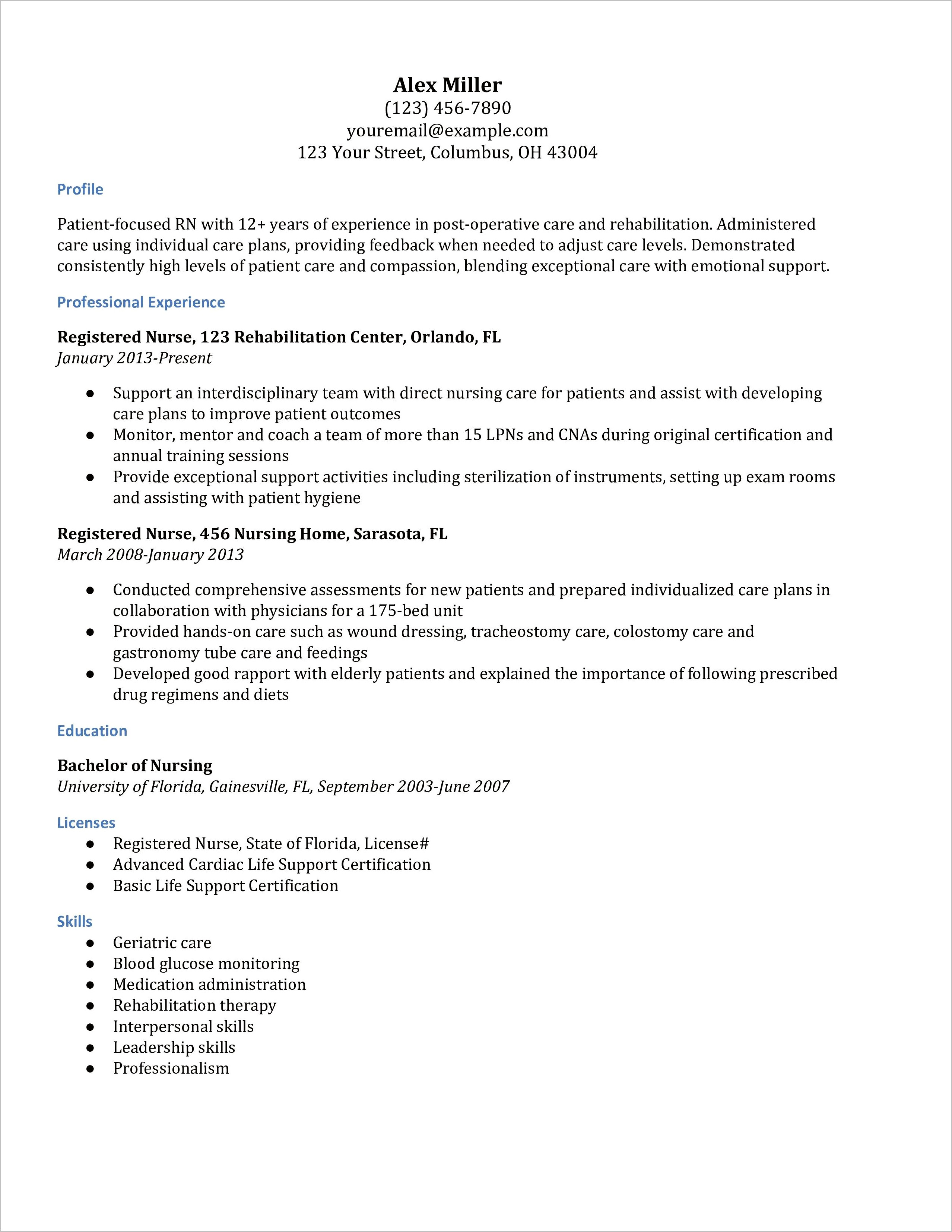 Nursing New Grad Resume Johns Hopkins Example