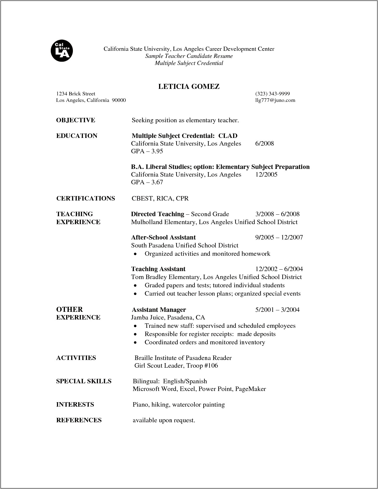 Objective For A First Job Of A Resume