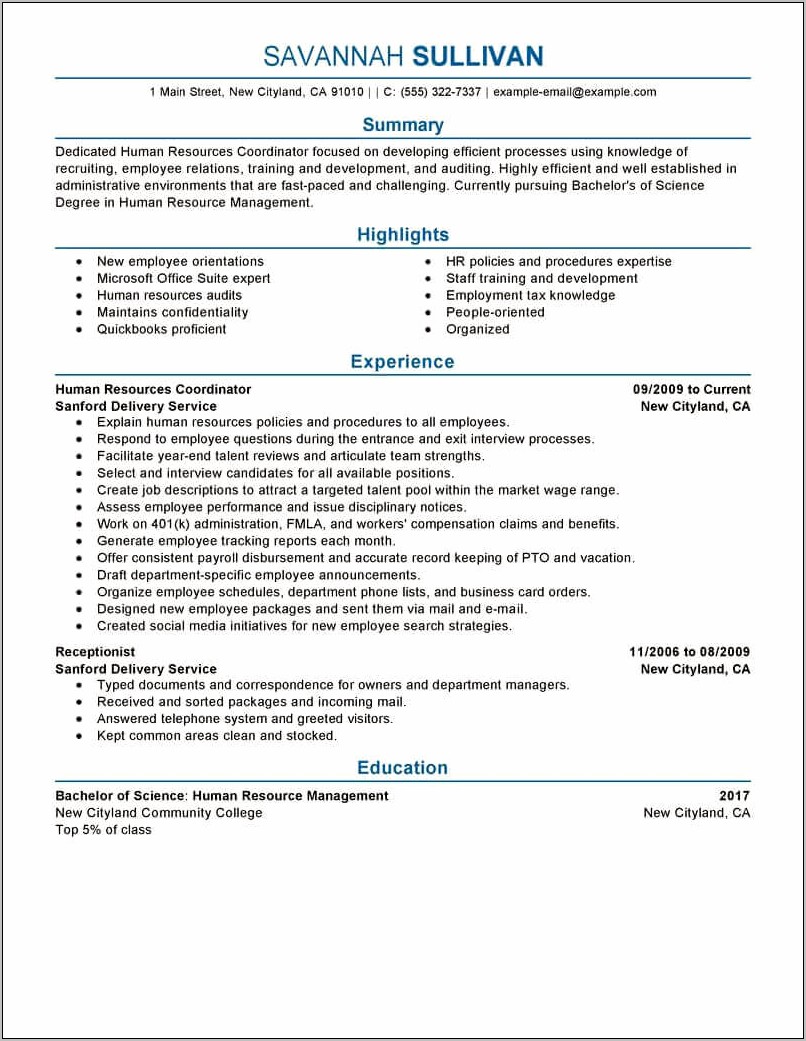 Objective For Resume For Hr Position