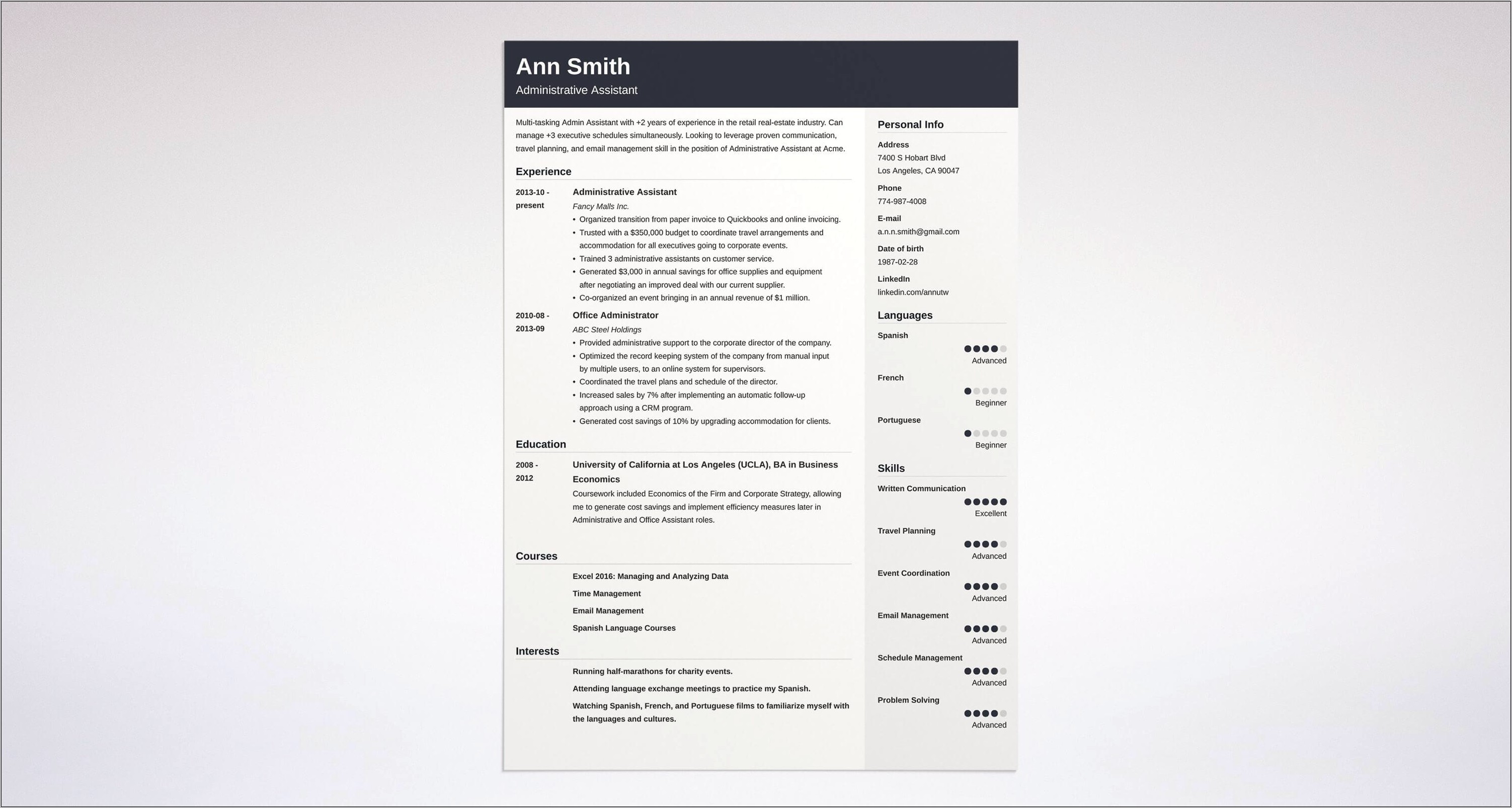 Objective Statement In Resume For Adminitrative Assistant