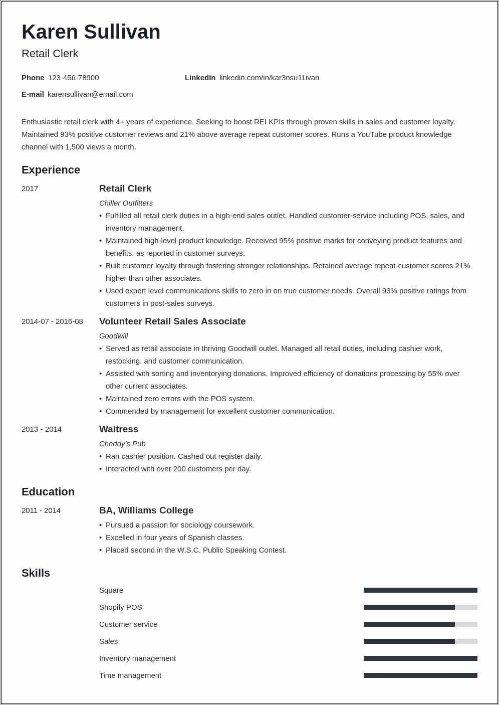 Perfect Resume For A Retail Job