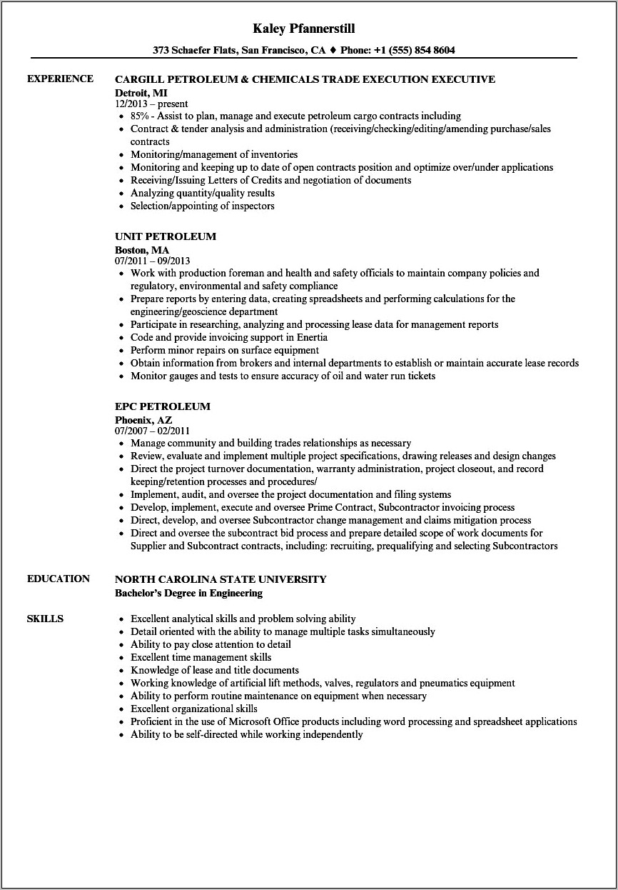 Petrolueum Engineering Resume With No Experience