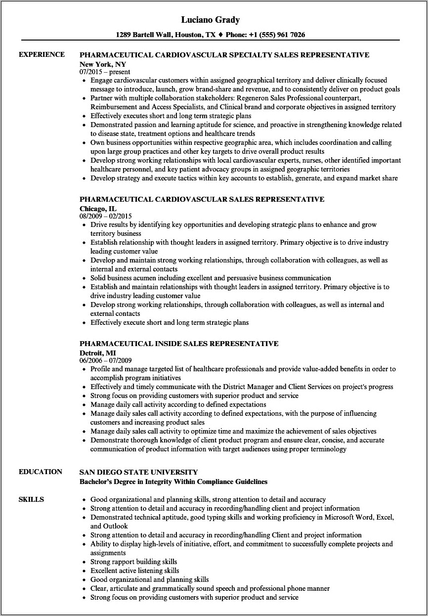 Pharmaceutical Rep Job Description For Resume