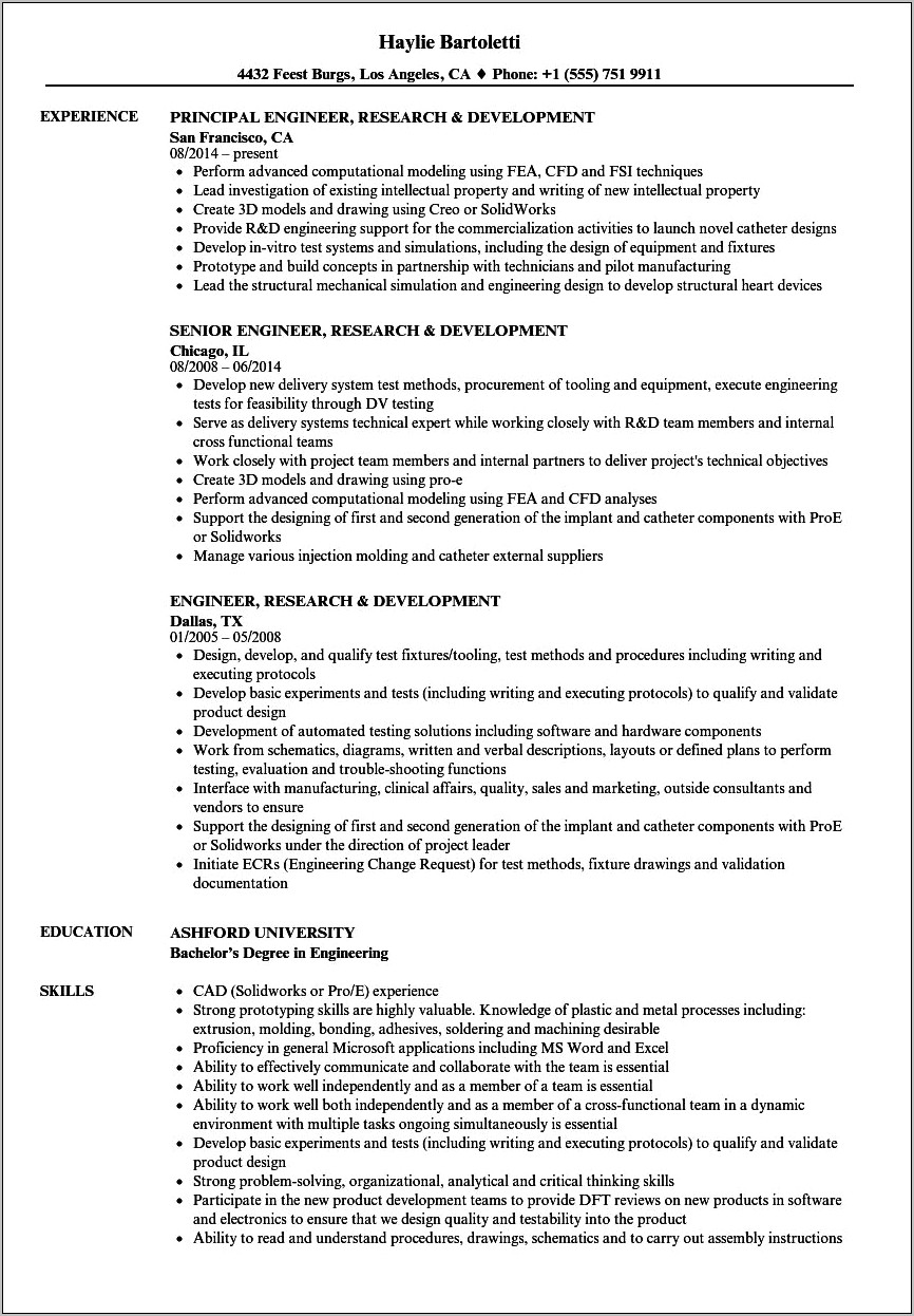 Phd Engineering Resume Example Thesis Section