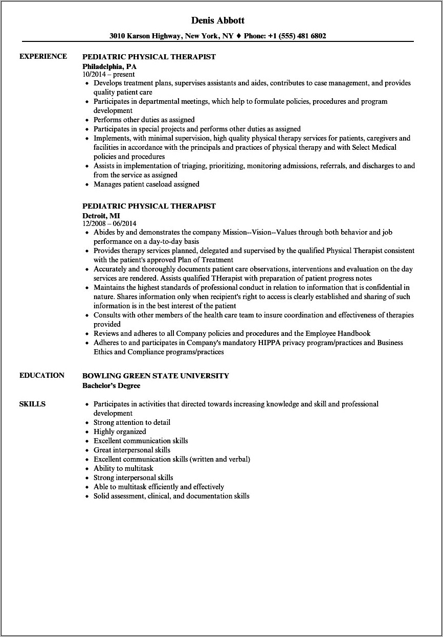 Physical Therapy Resume Examples New Grad - Resume Example Gallery