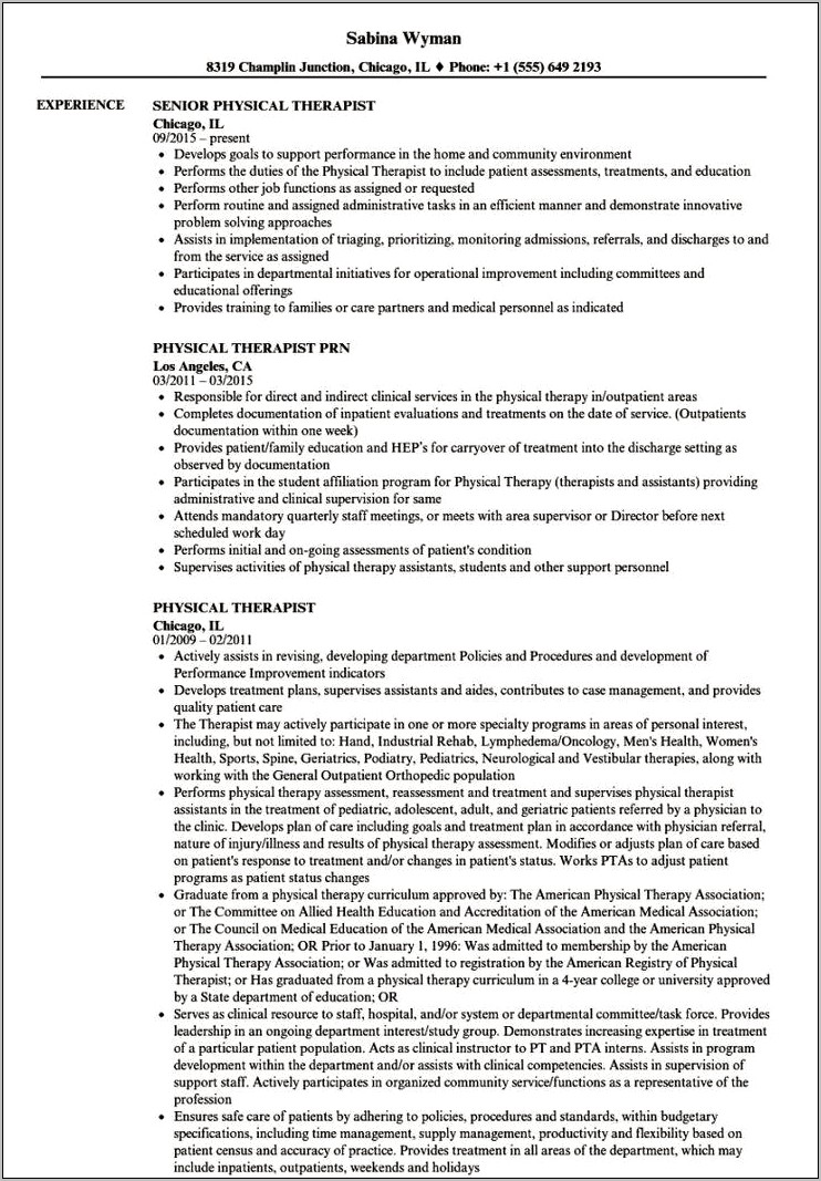 Physical Therapy Volunteer Resume Examples - Resume Example Gallery