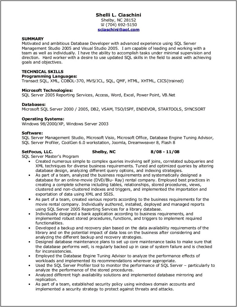 Pl Sql Developer Resume 3 Years Experience Resume