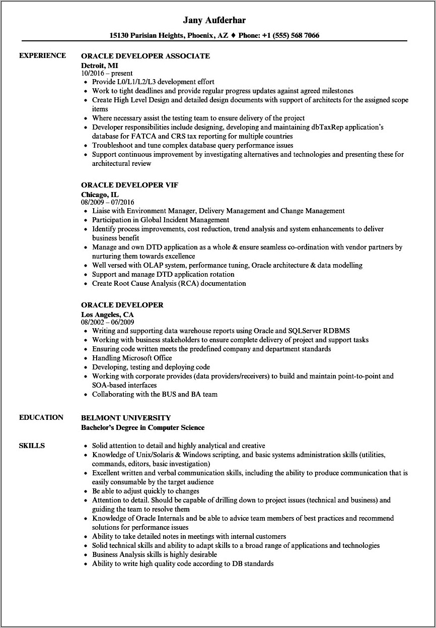 Pl Sql Developer Resume 9 Years Experience