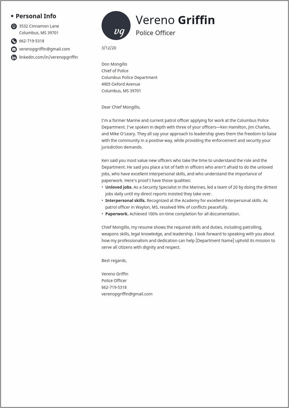 Police Chief Resume Cover Letter Examples Resume Example Gallery