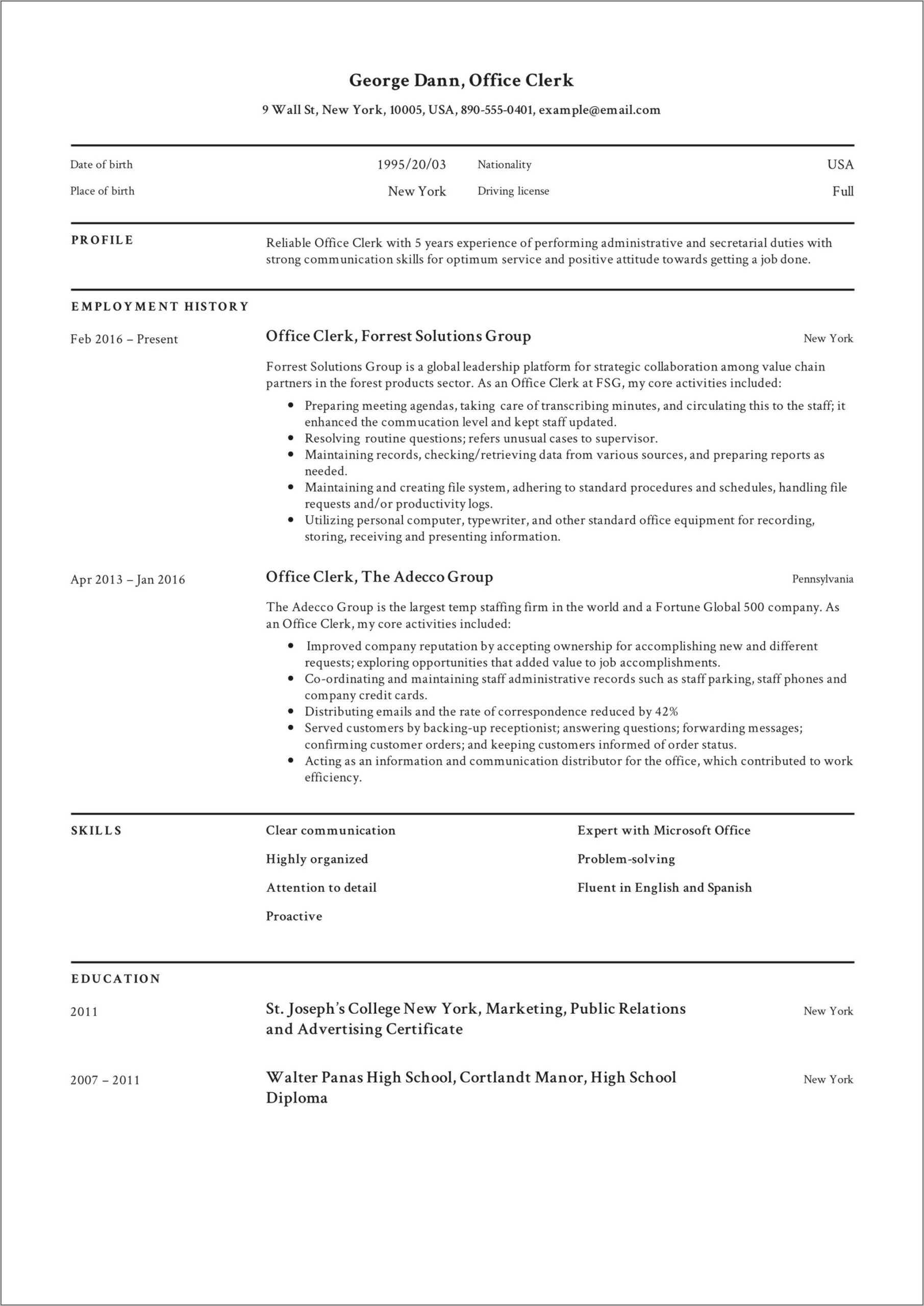 Professional Profile Resume Examples Cheat Sheet