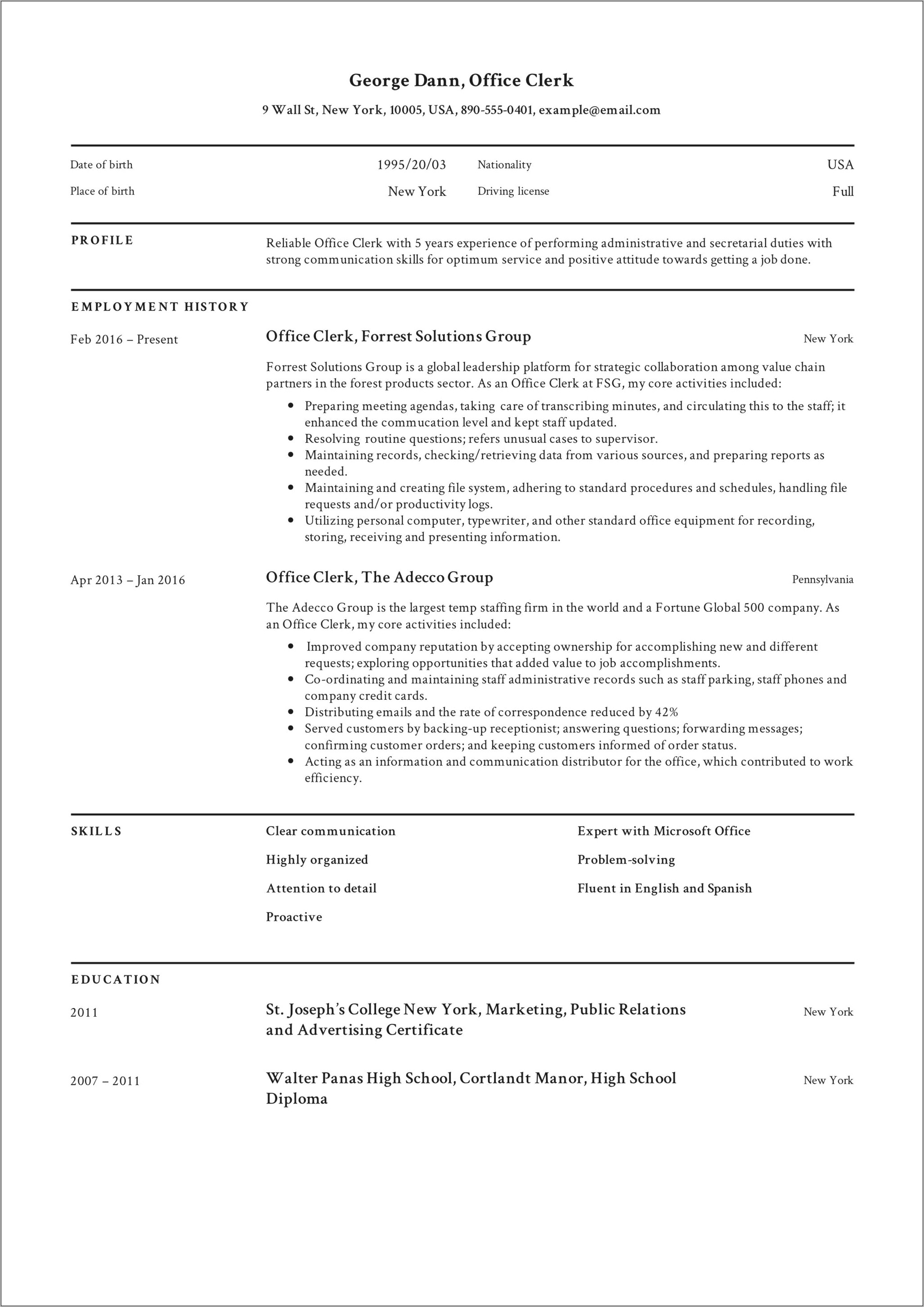 Professional Profile Resume Examples Cheat Sheet