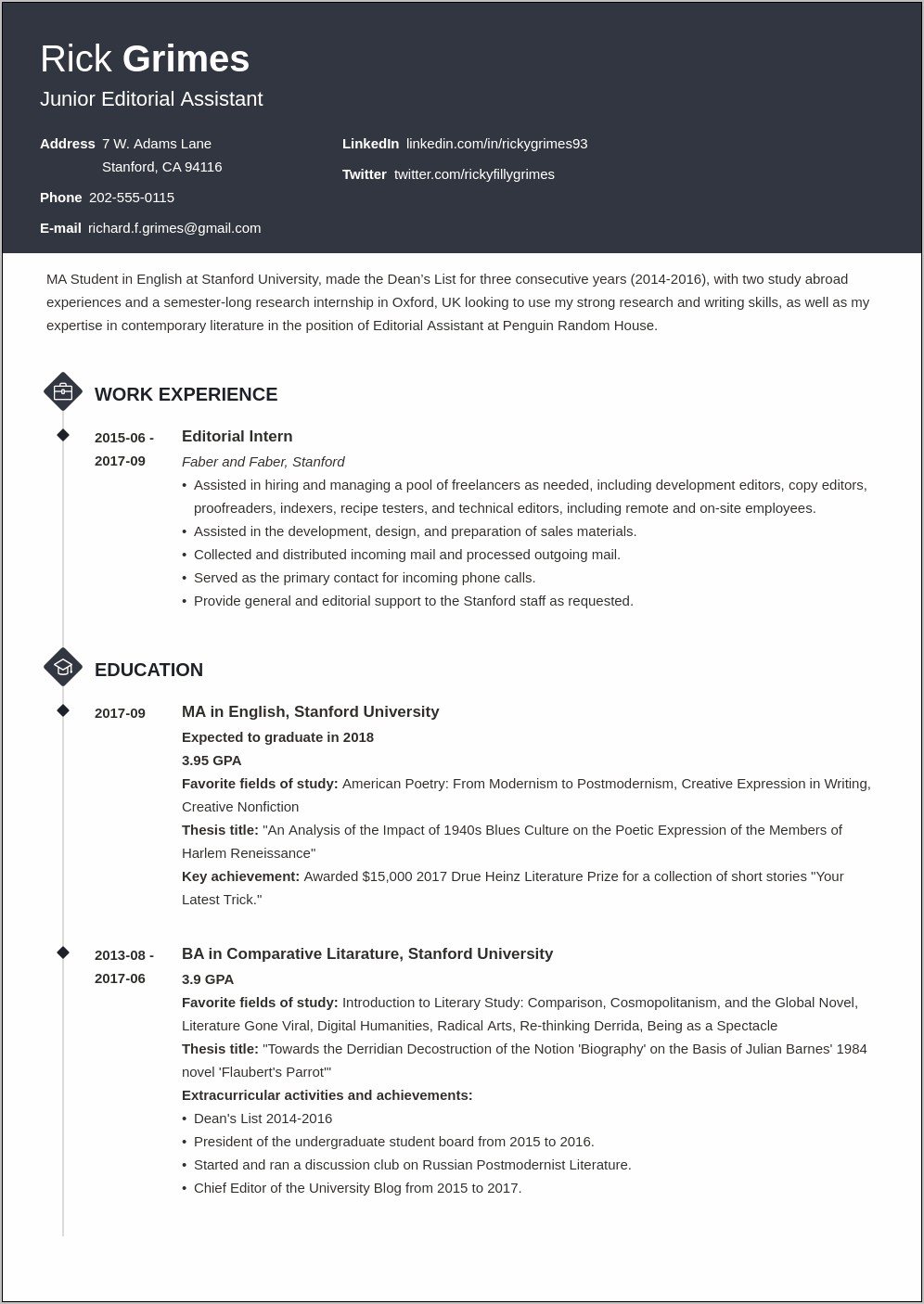 Profile Examples For College Student Resume