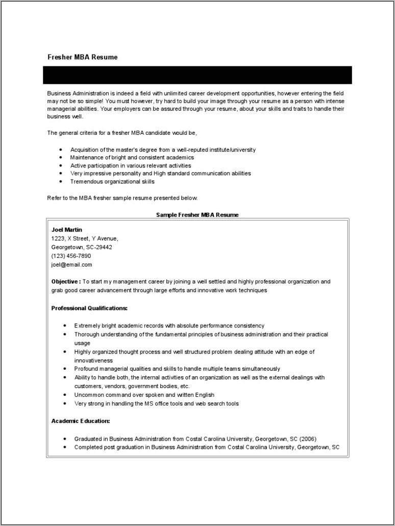 Profile Summary In Resume For Mba Freshers