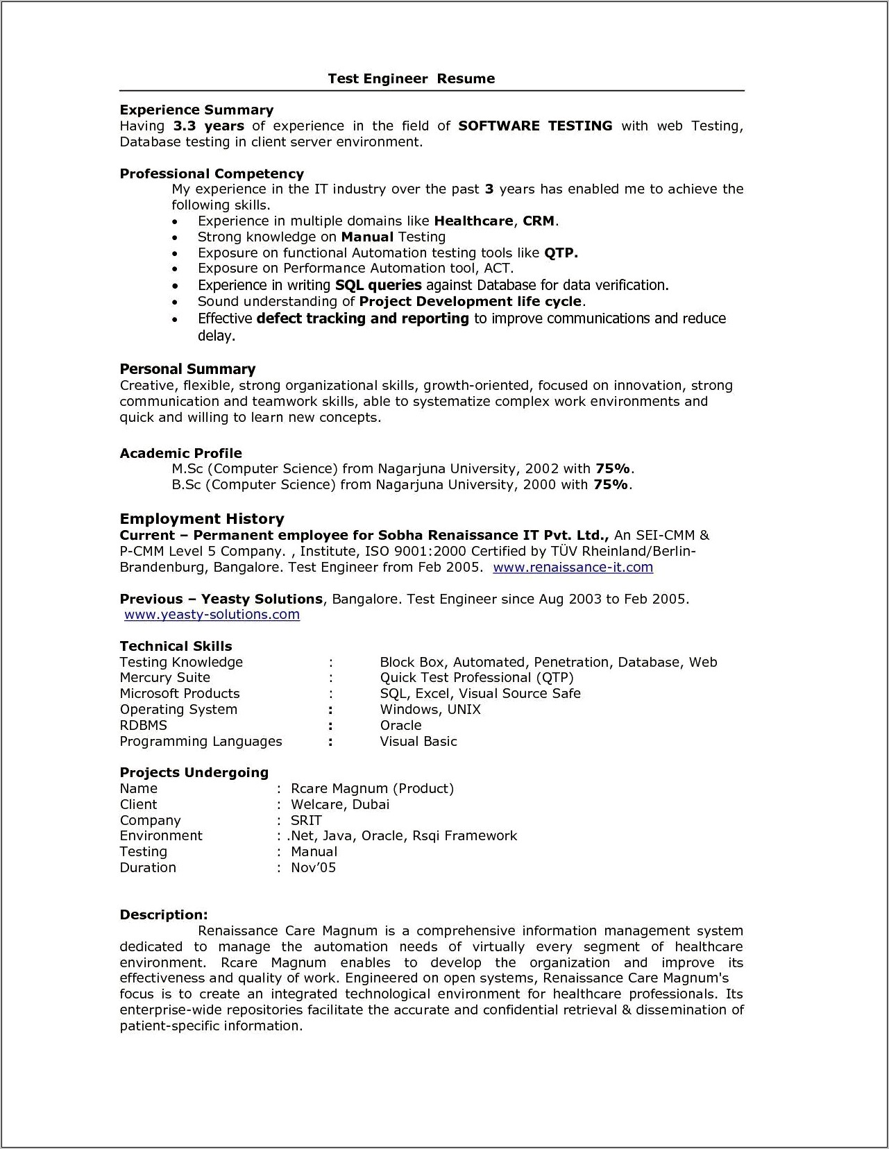 Qa Resume Sample For 3 Years Experience