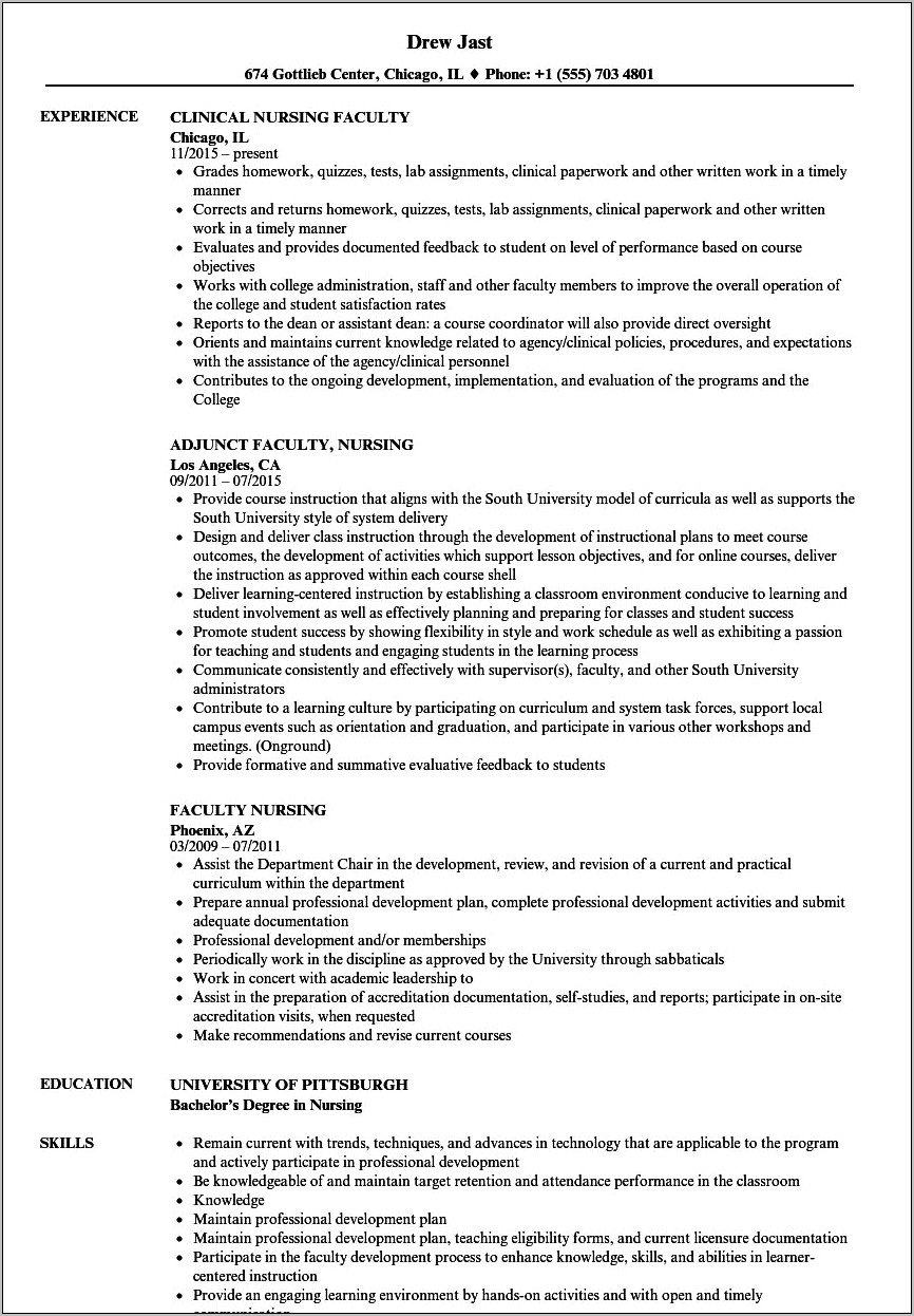 Recareering Teacher To Nurse Resume Sample