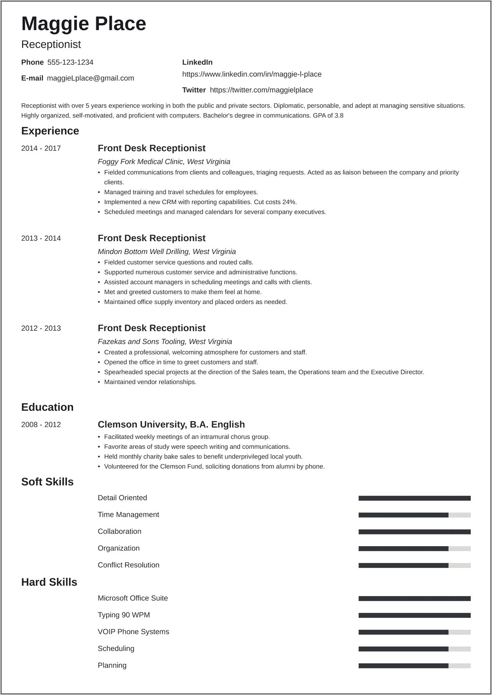 Reception Job Objective Resume Example Fun