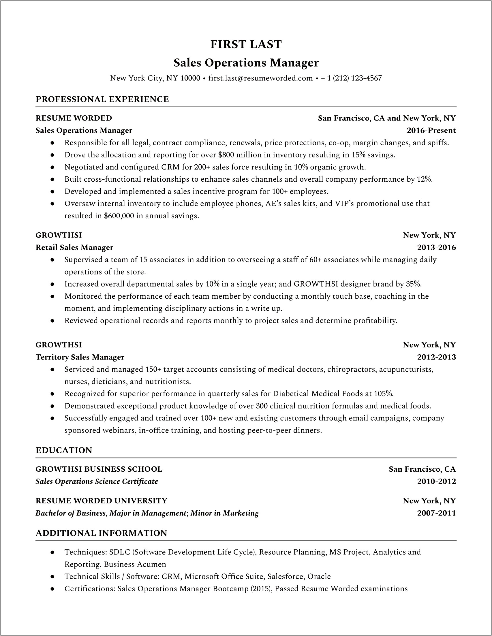 Resume Bullet Points For Production Manager