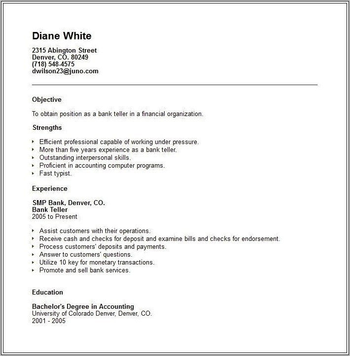 Resume Buzz Words For Bank Tellers