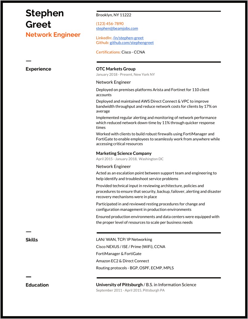 Resume Ccna With 5 Years Experience