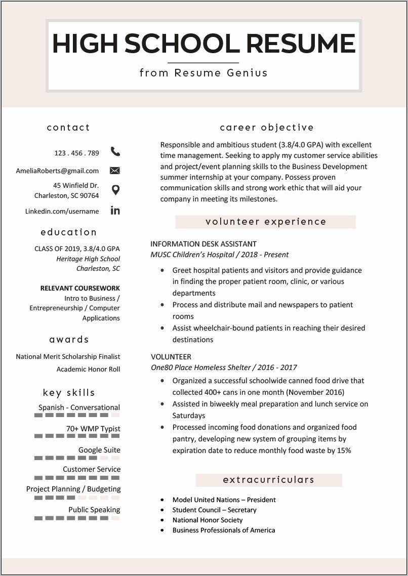 Resume Checklist For High School Students