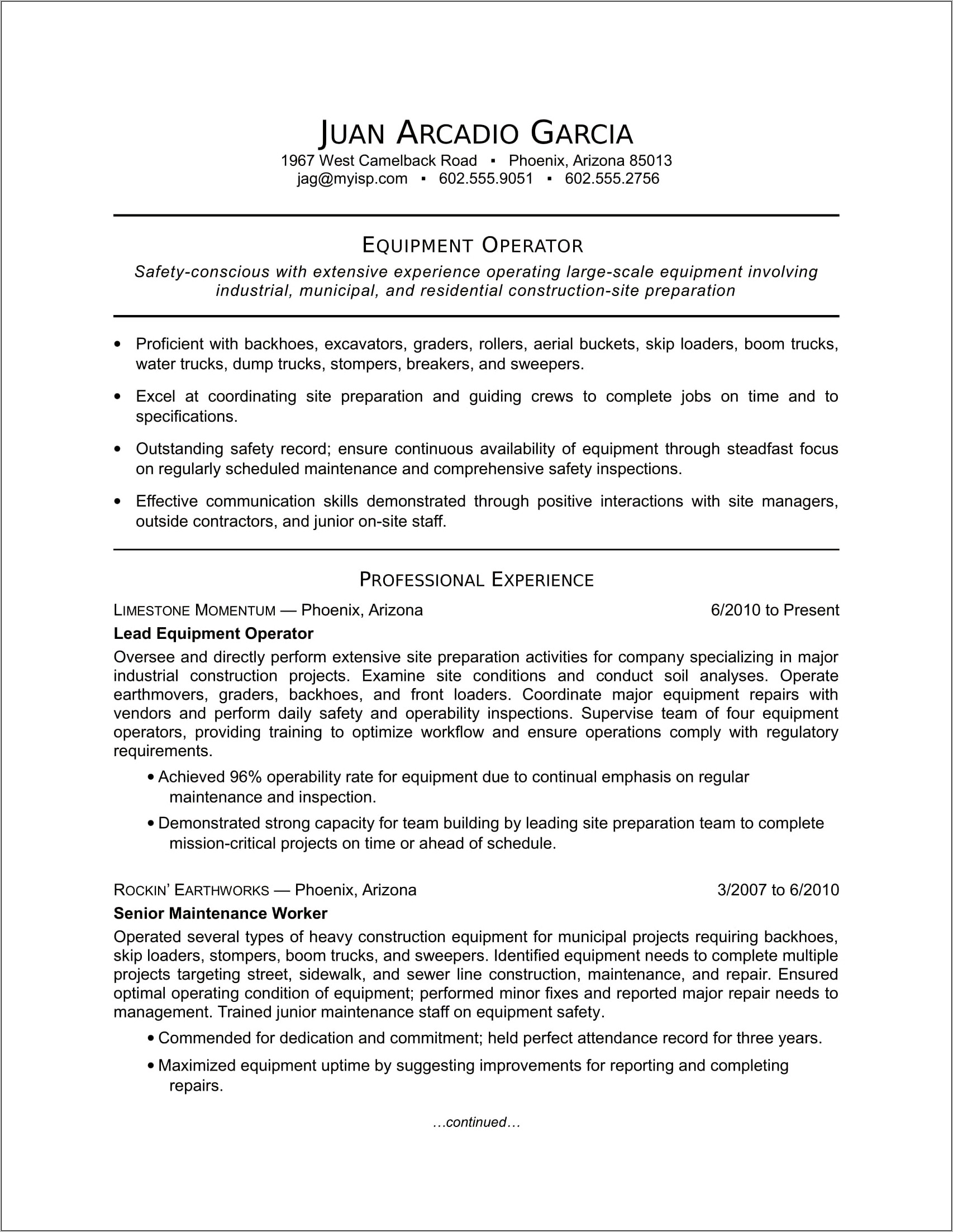 Resume Continued On Next Page Example