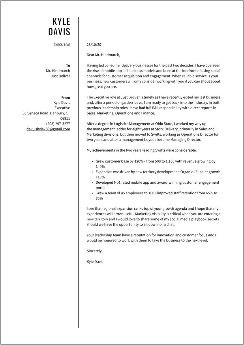 Resume Cover Letter For District Manager